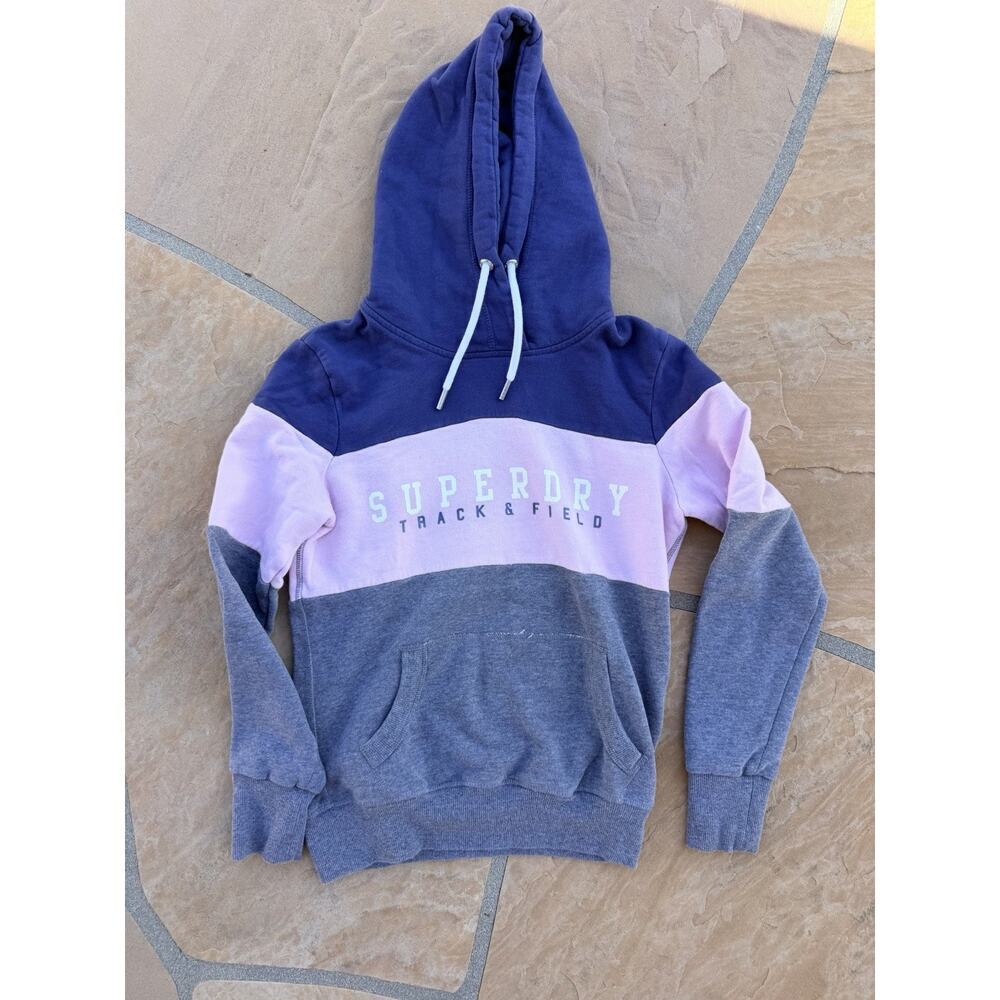 Superdry Hoodie US 4 Colourblock Womens Track & Field Hooded Pullover Sweatshirt